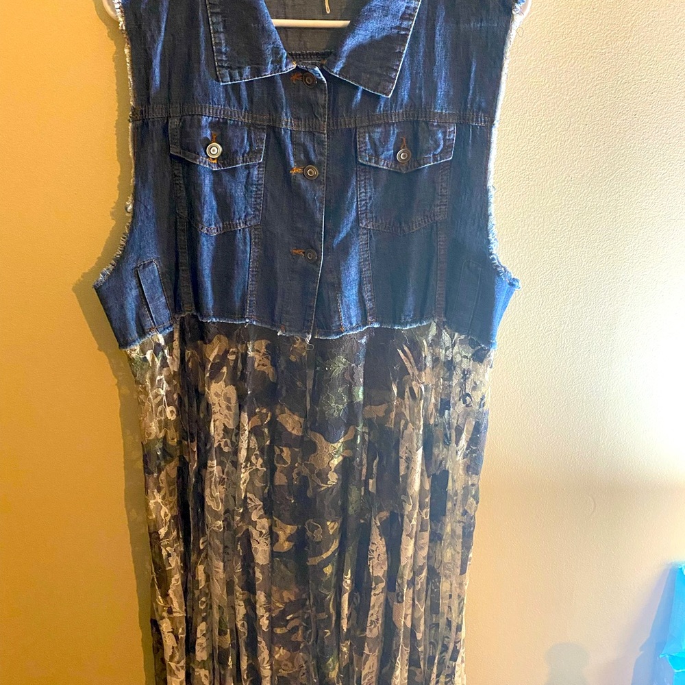 Denim army long shirt slit down middle